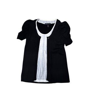 I.N.C Petite SMALL  Knit Top W/ Puff Sleeves Black/White 1893